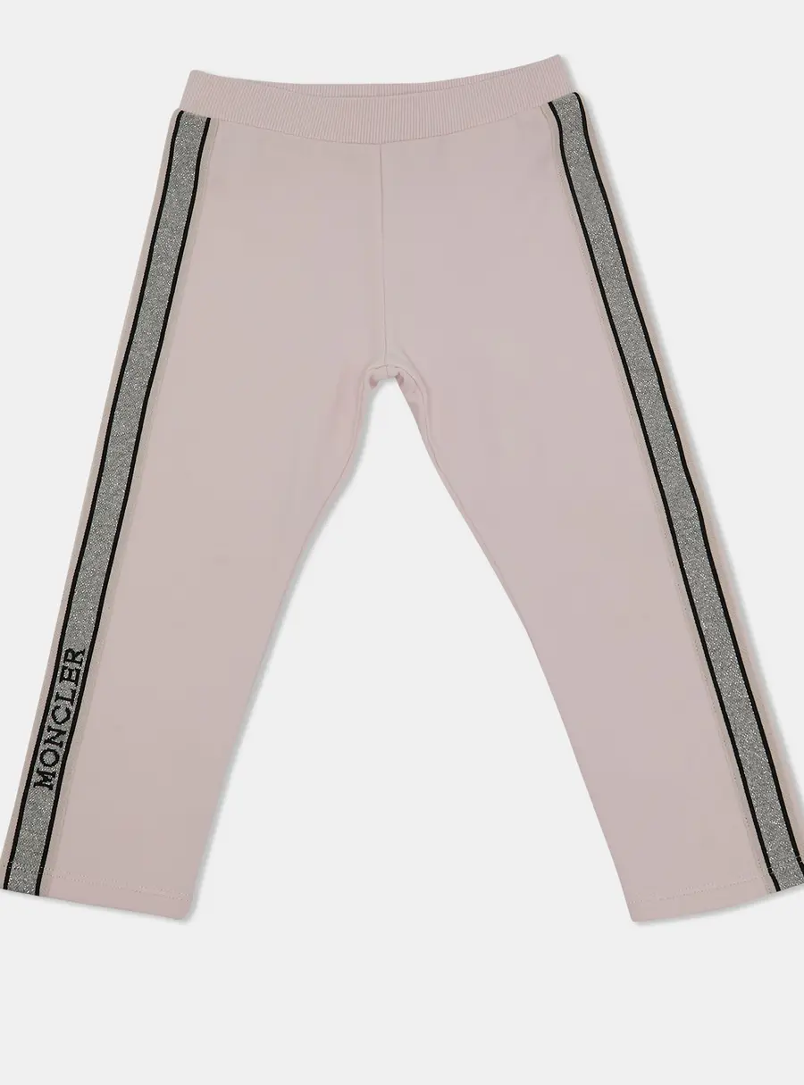 Moncler Kids Pink Cotton Knit Tape Trimmed Trackpants 2 Yrs