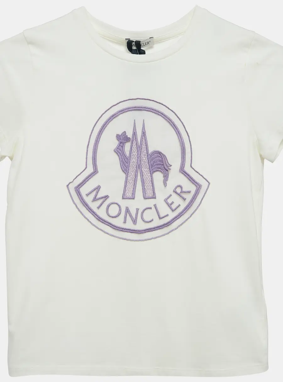 Moncler White Logo Applique Jersey T-Shirt 10 Yrs