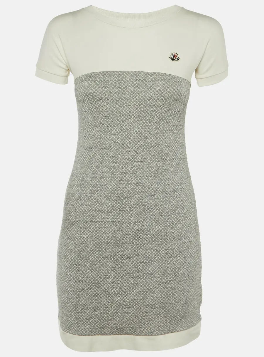 Moncler Kids Grey Textured Knit Midi Dress Size 12 Years