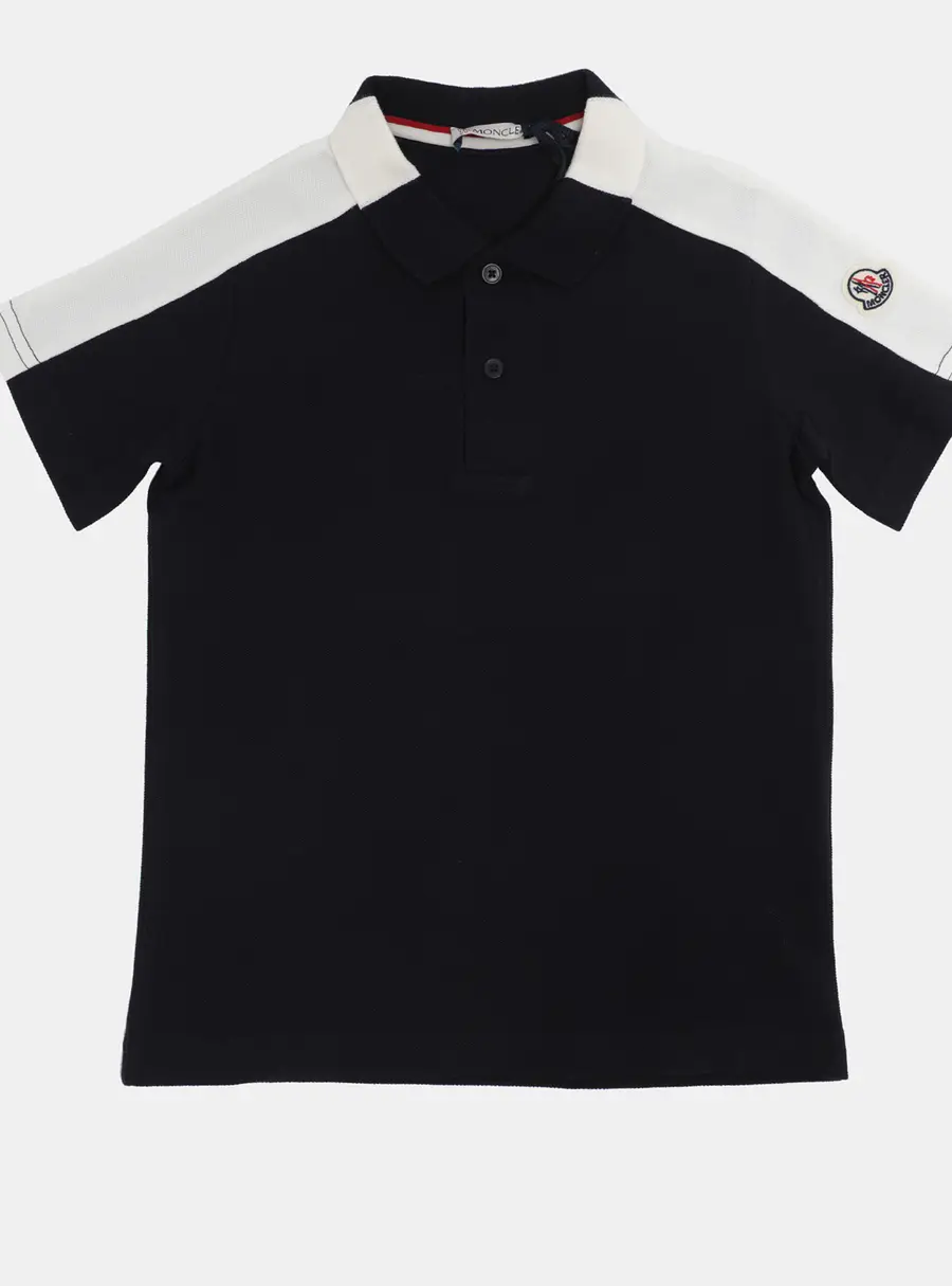Moncler Navy Blue/White Collar Jersey Logo Patch Polo T-Shirt 5 Yrs