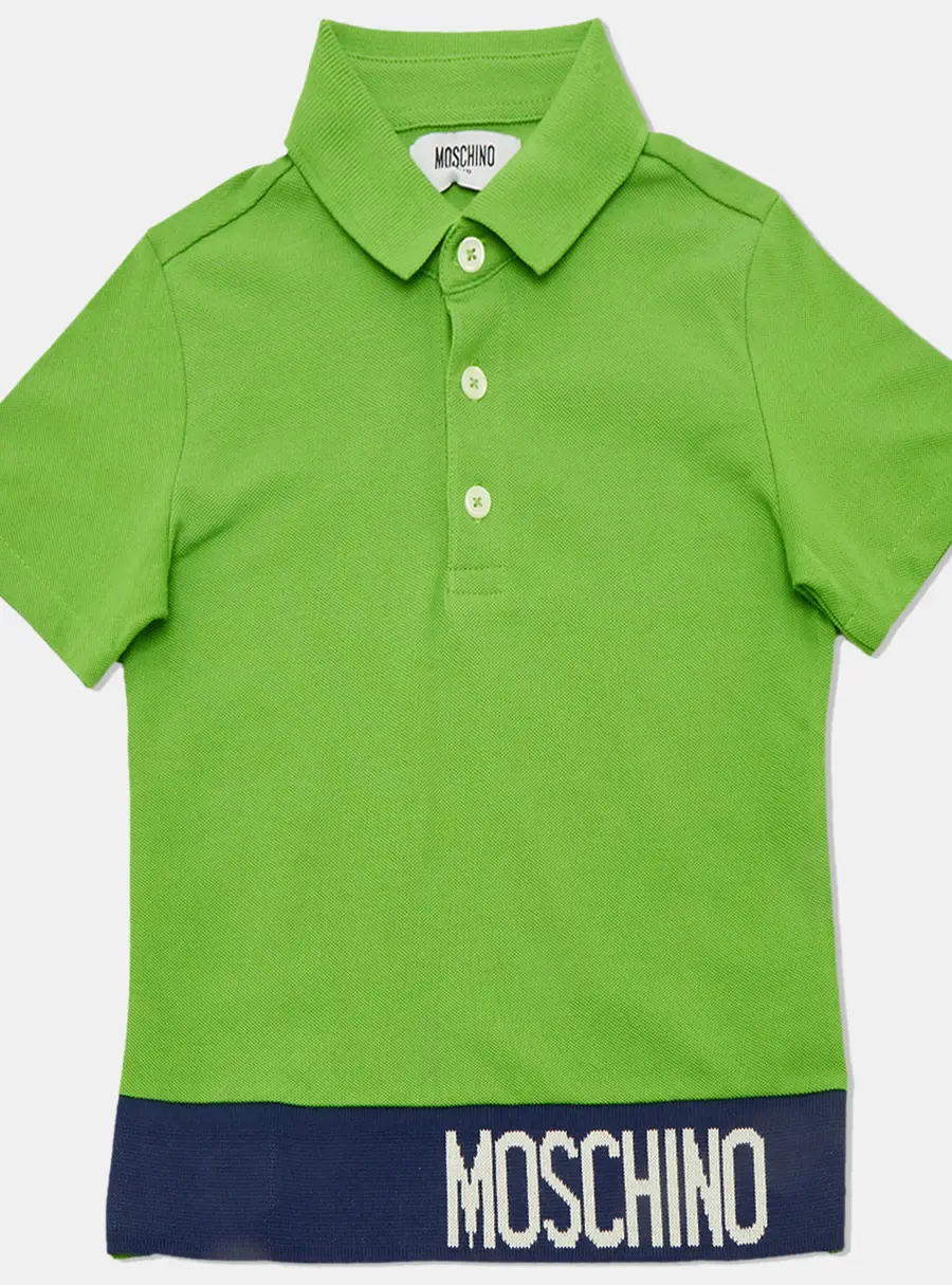 Moschino Kids Green Logo Intarsia Cotton Polo T-Shirt 4 Yrs