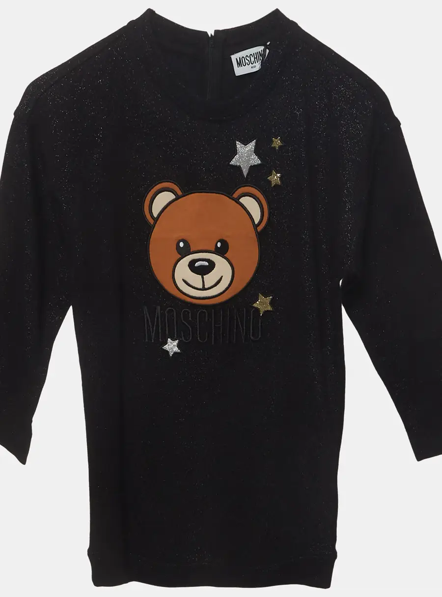 Moschino Kids Black Teddy Embroidered Lurex Jersey Dress 6Yrs