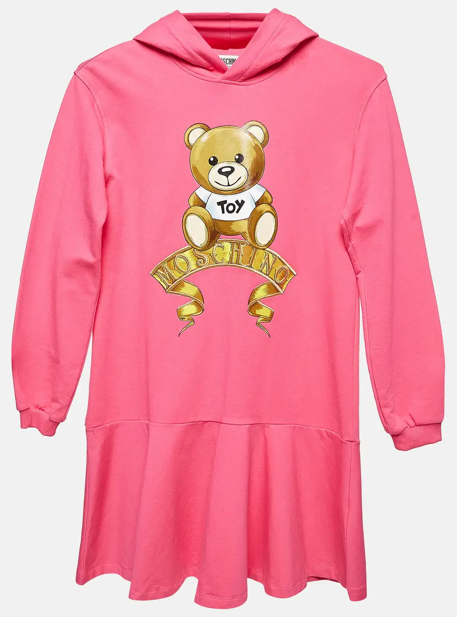 Moschino Teen Pink Teddy Print Cotton Hooded Dress 12 Y