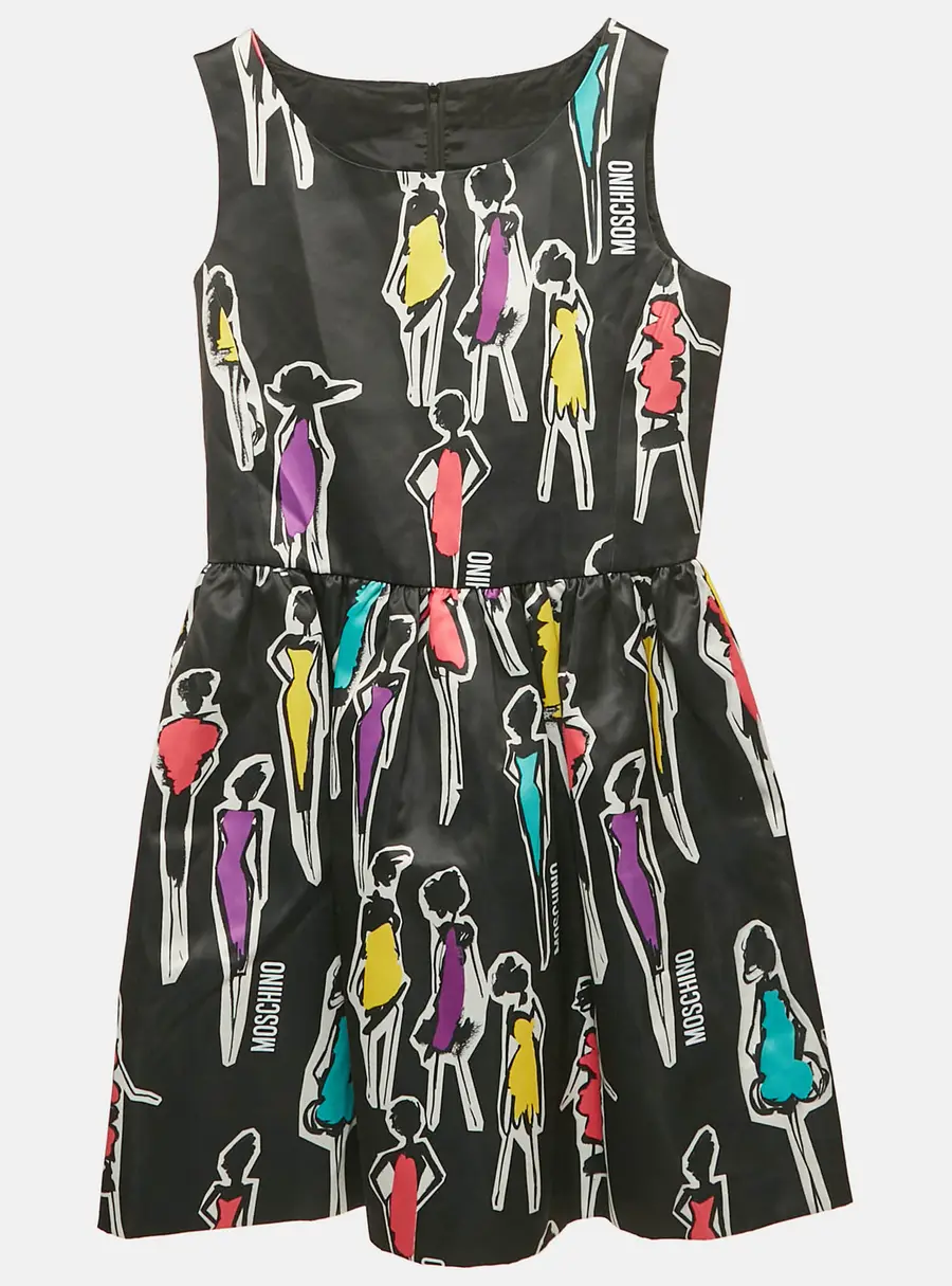 Moschino Black Printed Synthetic Sleeveless Dress 12 Yrs