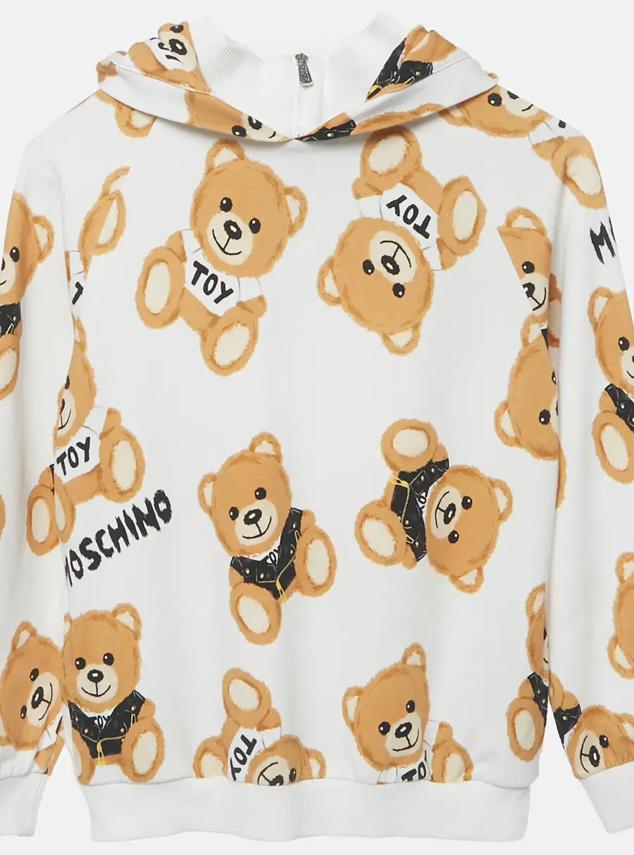 Moschino Kids White Teddy Print Cotton Hoodie 10Yrs