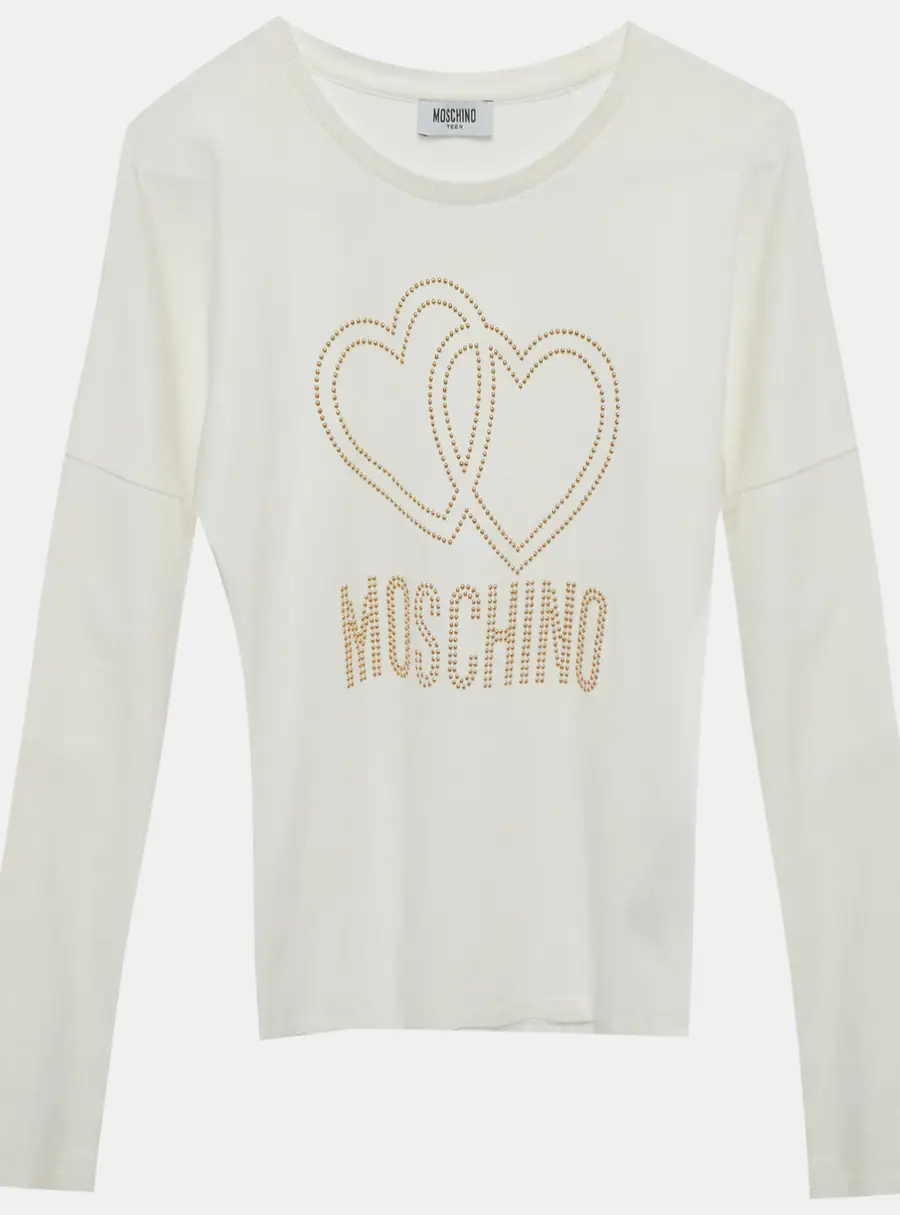 Moschino Teen White Cotton Knit Rhinestone Detail Top 14 Yrs