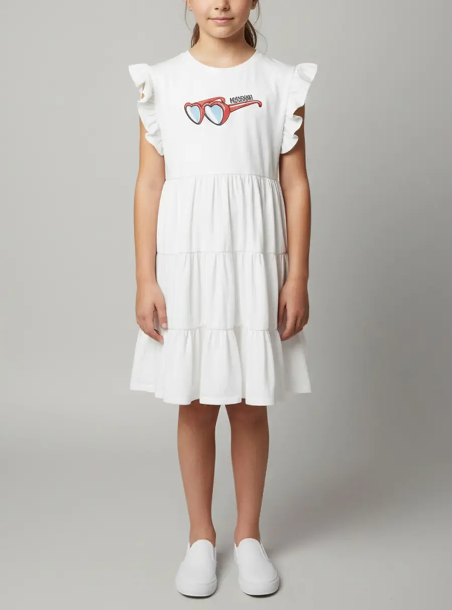 Moschino Teen White Logo Print Jersey Frilled Dress 14 Yrs
