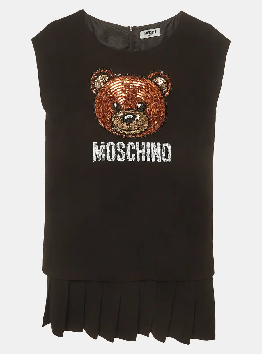 Moschino Teens Black Stretch Crepe Embroidered Sleeveless Dress 14 Yrs