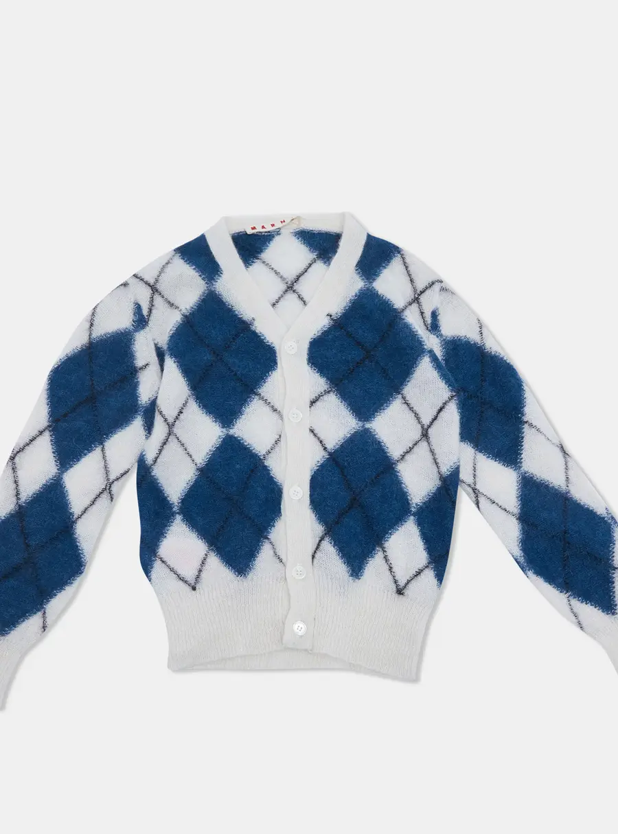 Marni Kids Blue/White Argyle Wool Cardigan 6Yrs