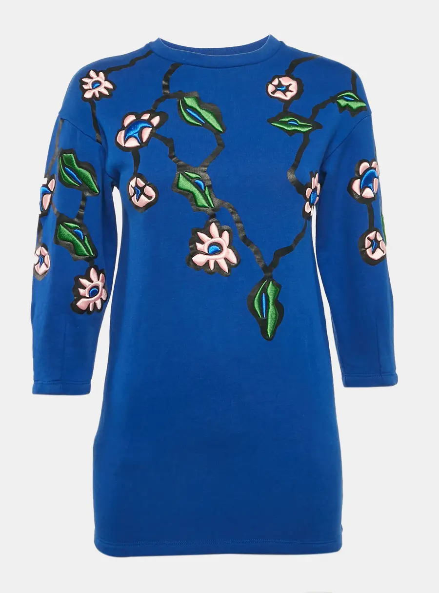 Marni Blue Floral Embroidered Cotton Knit Dress 8 Yrs