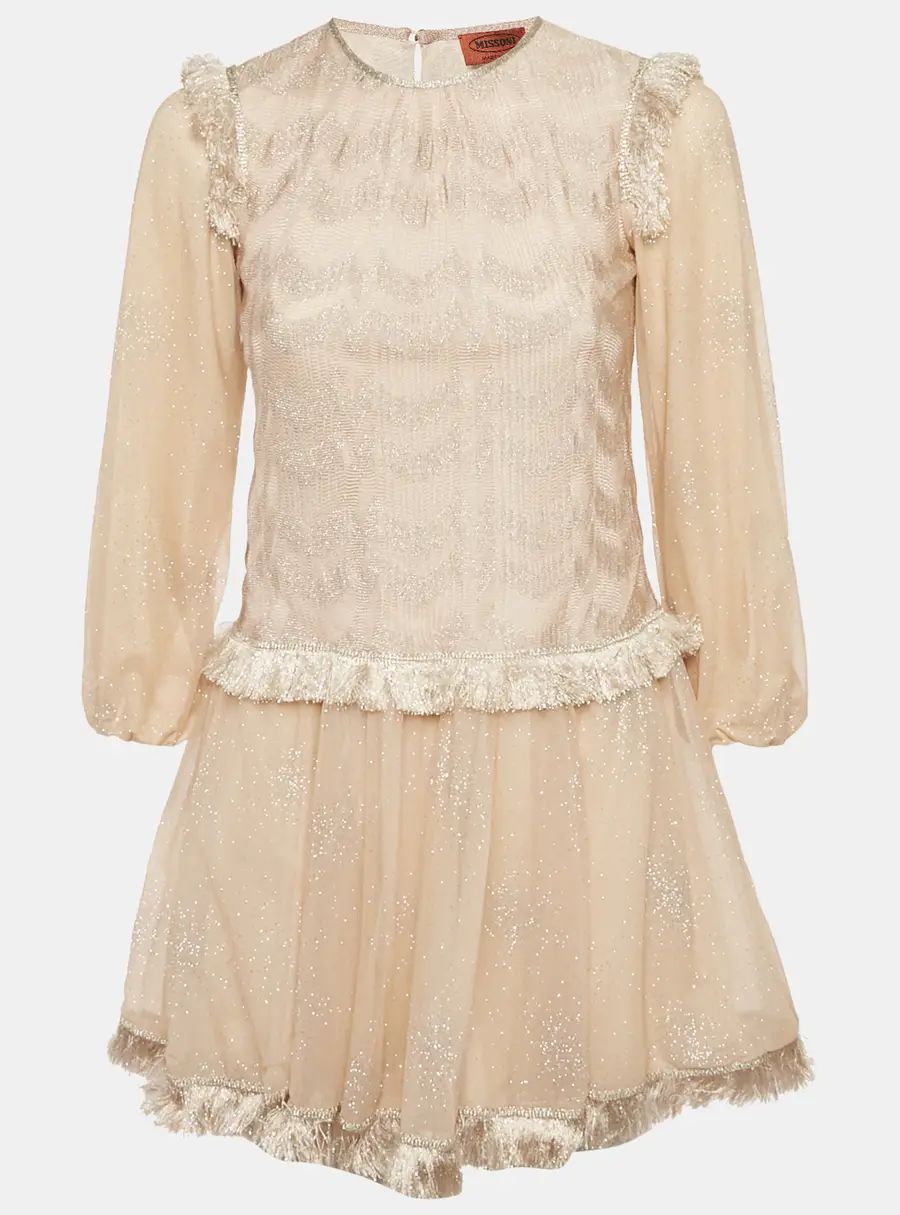 Missoni Kids Beige Lurex Knit and Tulle Dress 10Yrs