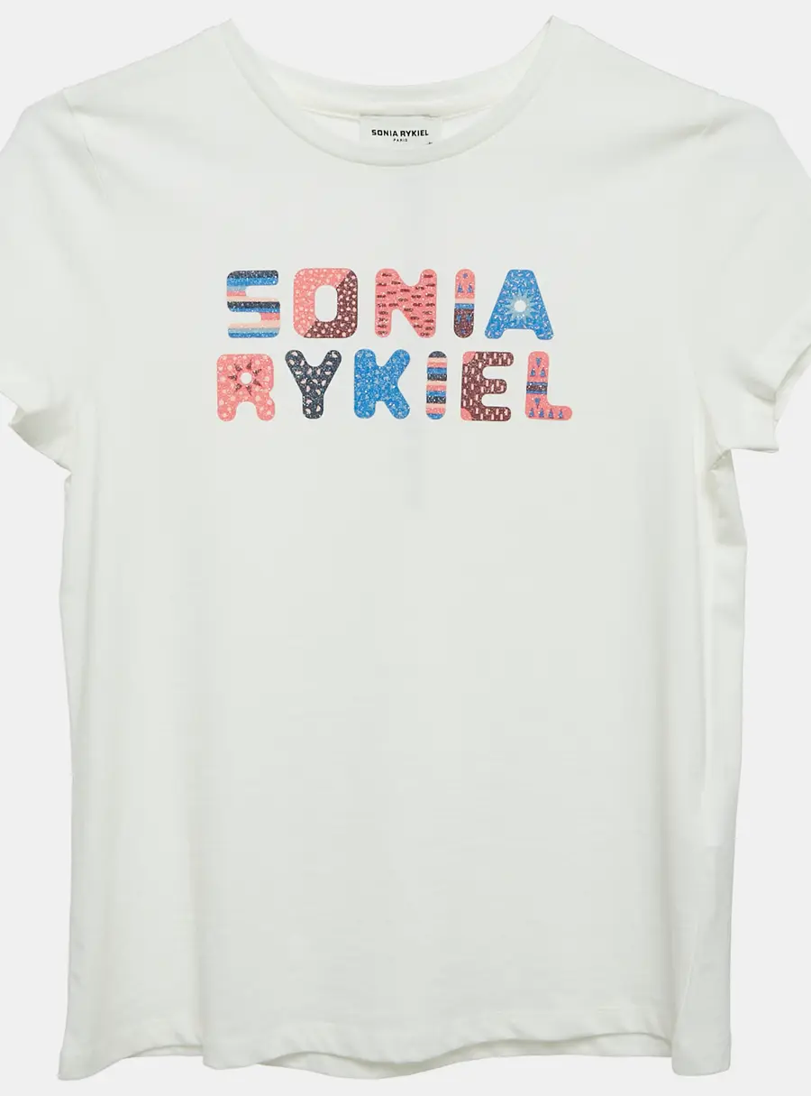 Sonia Rykiel Kids White Logo Print Cotton Crew Neck T-Shirt 12 Yrs