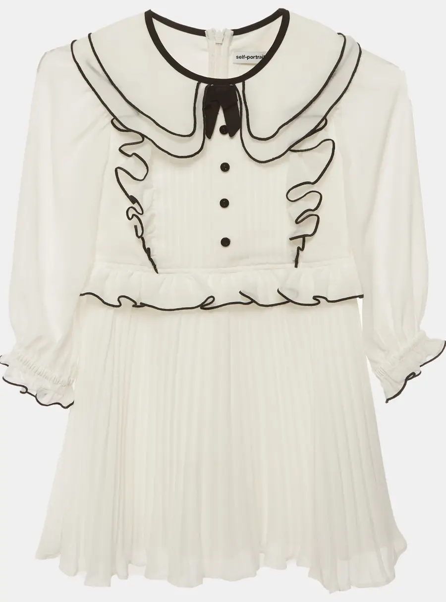 Self-Portrait Kids White Chiffon Plissé Ruffled Dress 5-6 Yrs