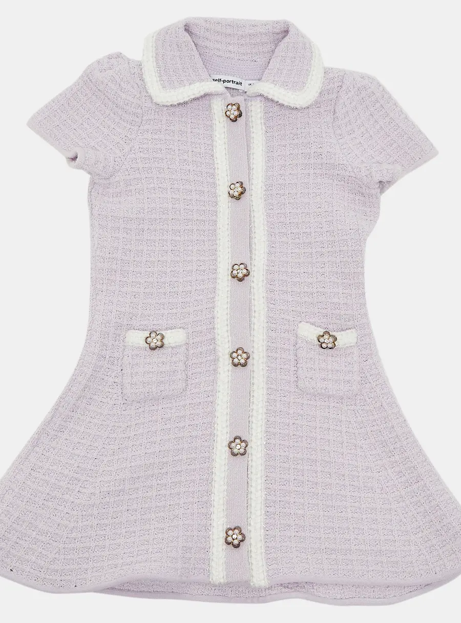 Self-Portrait Kids Lilac Textured Knit Short-Sleeve Dress 3-4 Yrs