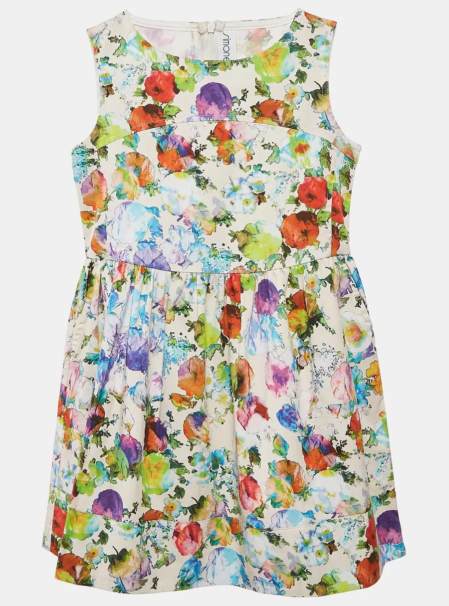 Simonetta Kids Multicolor Floral Print Cotton Sleeveless Dress 6 Yrs