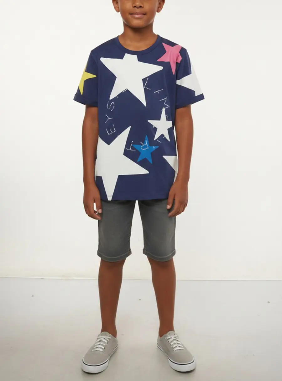 Stella McCartney Kids Navy Blue Star Graphic Jersey T-Shirt 14 Yrs