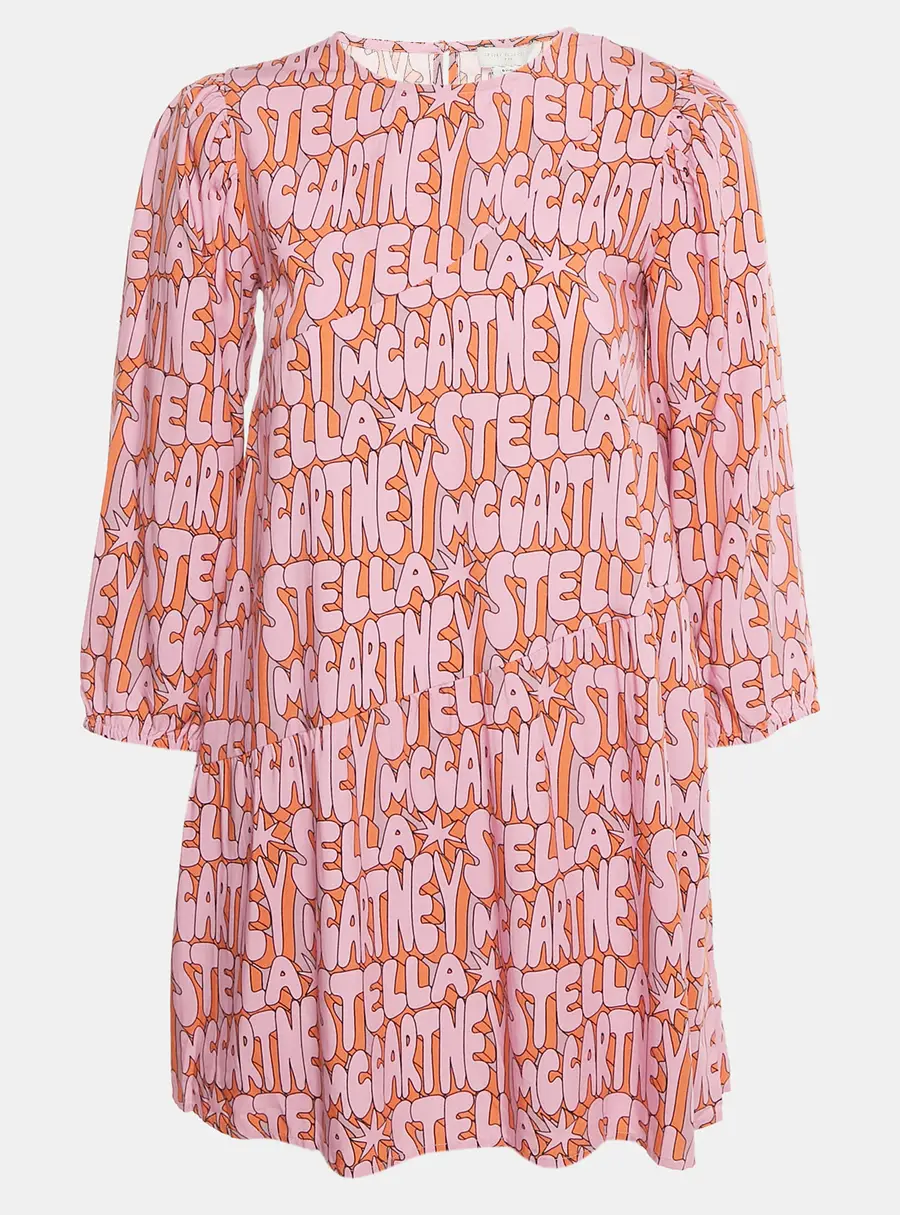 Stella McCartney Kids Pink Logo Printed Viscose Blend Short Dress 12 Yrs