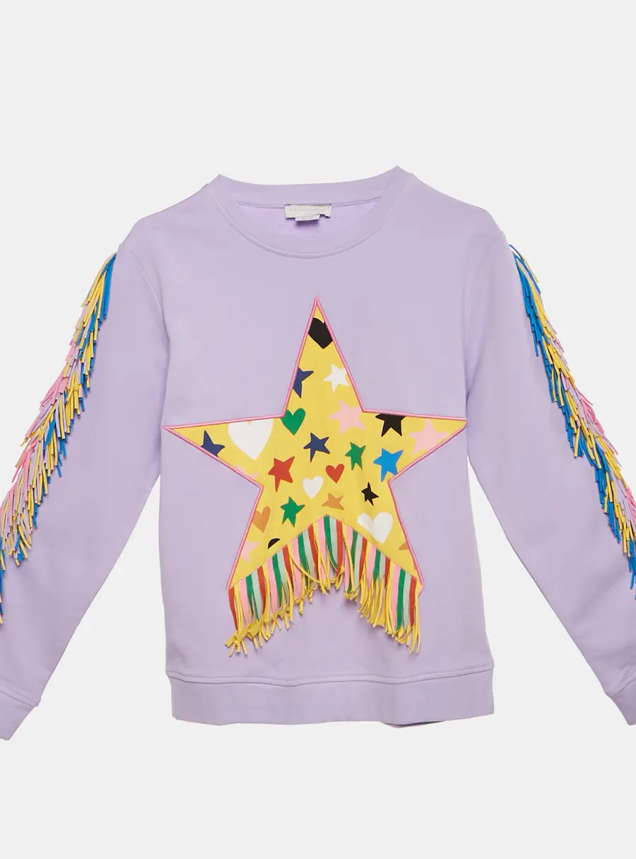 Stella McCartney Kids Purple Start Applique Cotton Tasseled Sweatshirt 12 Yrs