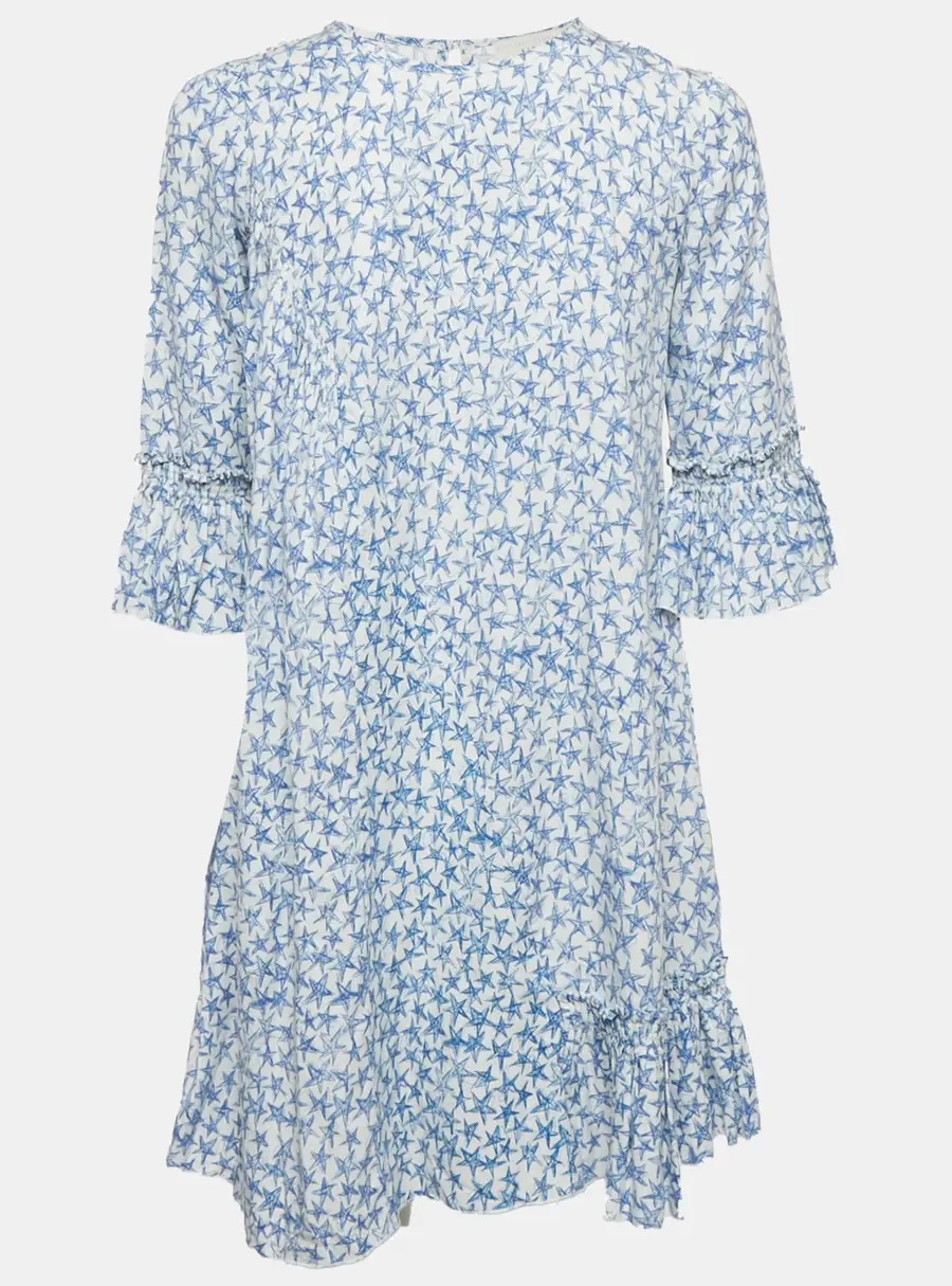 Stella McCartney Kids White Star Print Lyocell Ruffled Cuff Dress 14Yrs