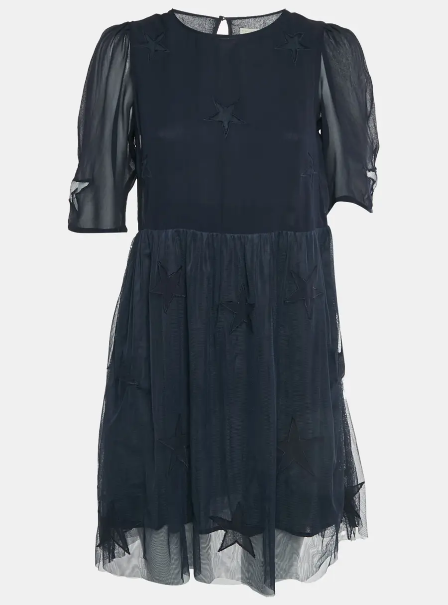 Stella McCartney Kids Navy Blue Star Embroidered Tulle Dress 14 Yrs