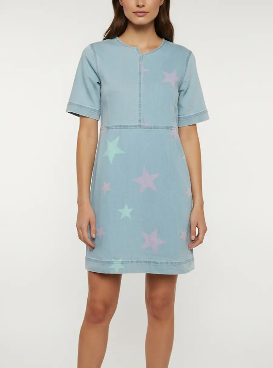 Stella McCartney Kids Blue Star Print Denim Mini Dress 14 Yrs