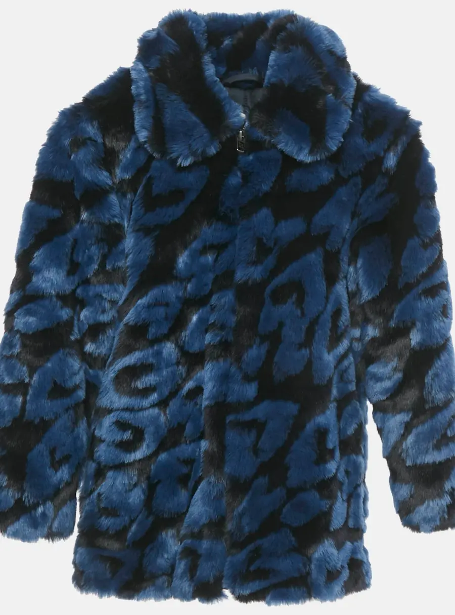 Stella McCartney Kids Blue Hearts Pattern Fur Zip-Up Jacket 8 Yrs