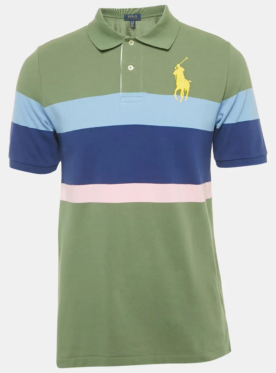Polo Ralph Lauren Boys Green Big Pony Striped Cotton Polo T-Shirt 18-20 Yrs