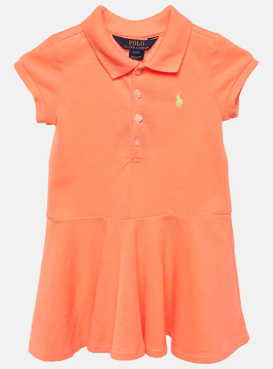 Polo Ralph Lauren Kids Orange Pique Flared Polo Dress 3 Yrs