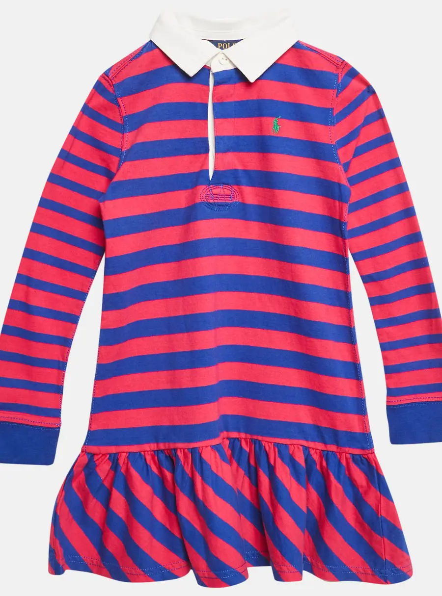 Polo Ralph Lauren Blue/ Pink Striped Jersey Pleated Polo Dress 6 Yrs