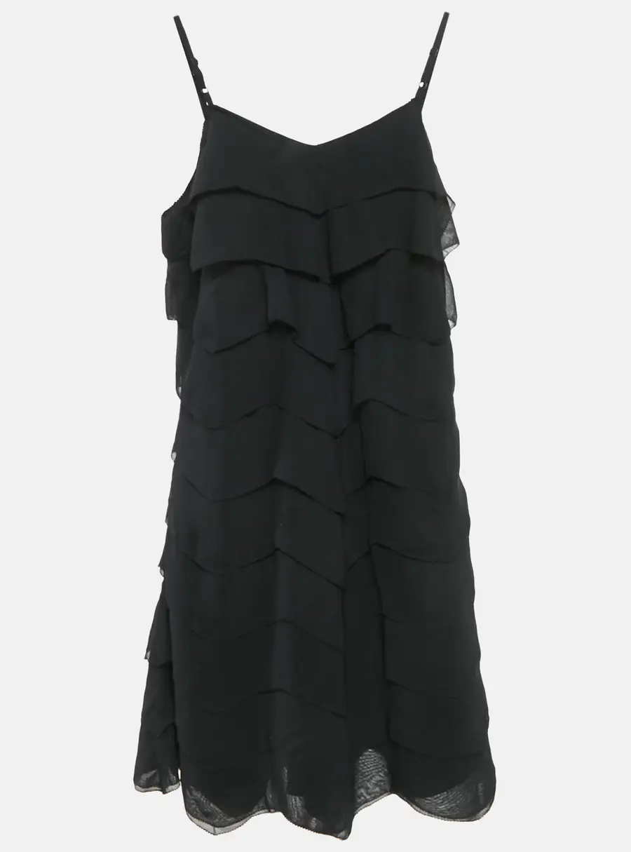 Polo Ralph Lauren Kids Black Crepe Ruffled Sleeveless Dress 12 Yrs