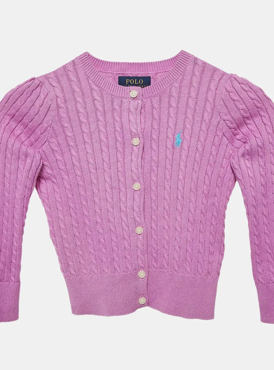 Polo Ralph Lauren Purple Mini Cable Knit Button Front Cardigan 3 Yrs