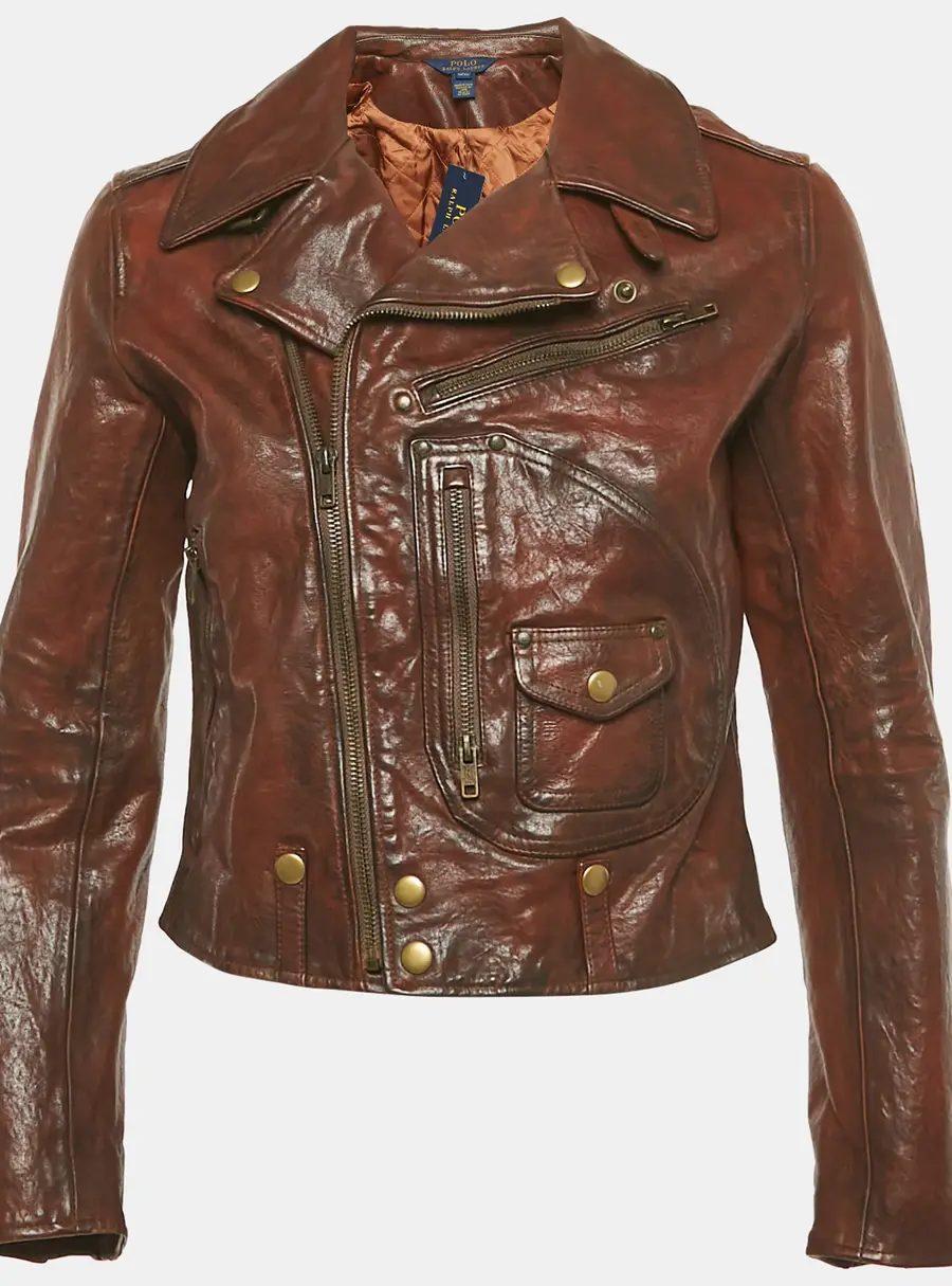 Polo Ralph Lauren Kids Brown Leather Zip-Up Jacket L/12-18 Yrs
