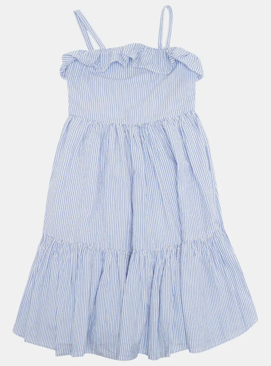 Polo Ralph Lauren Kids Blue Striped Cotton Ruffled Dress 6Yrs