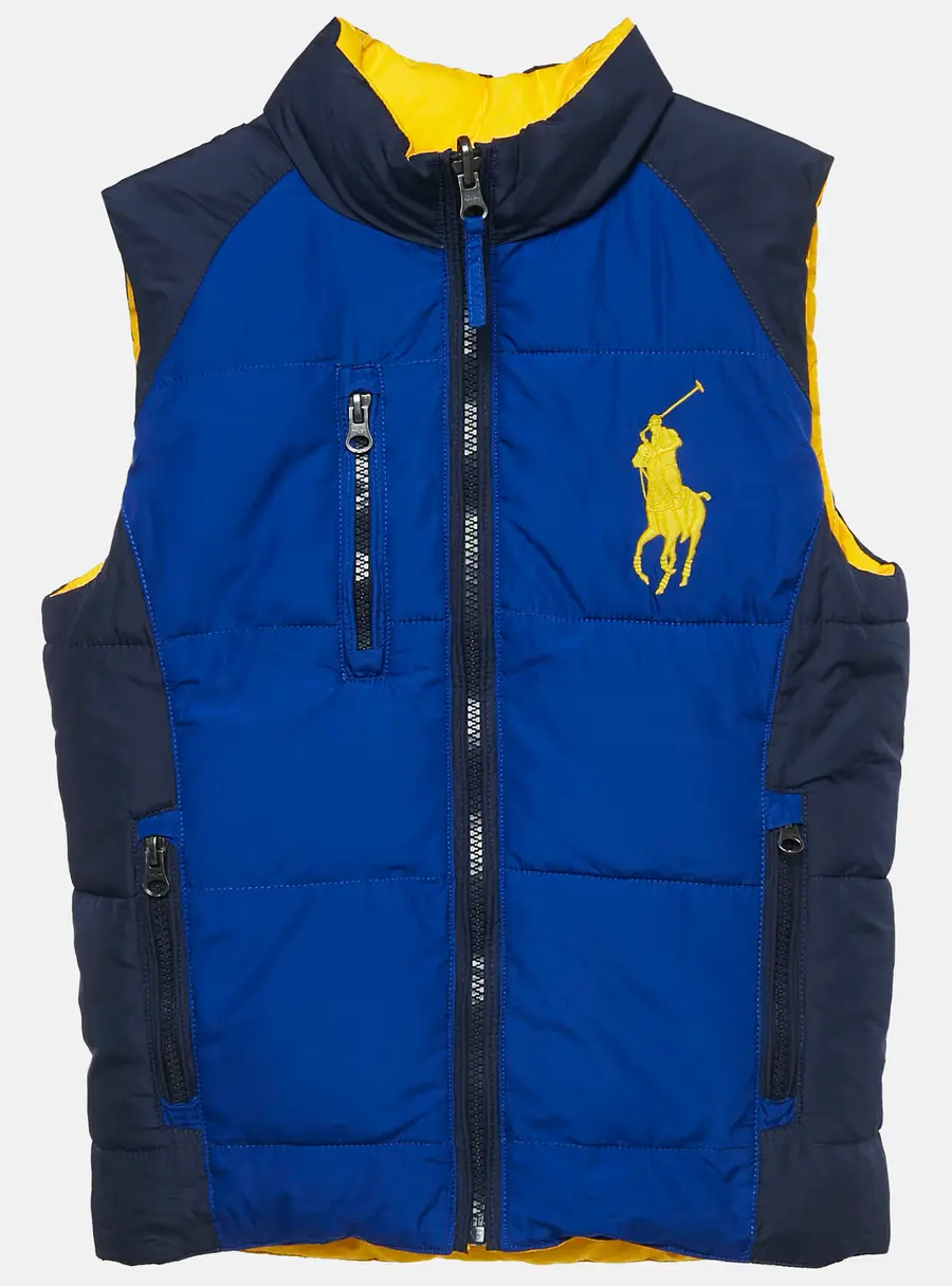Polo Ralph Lauren Kids Blue/Yellow Synthetic Reversible Puffer Vest 6 Yrs