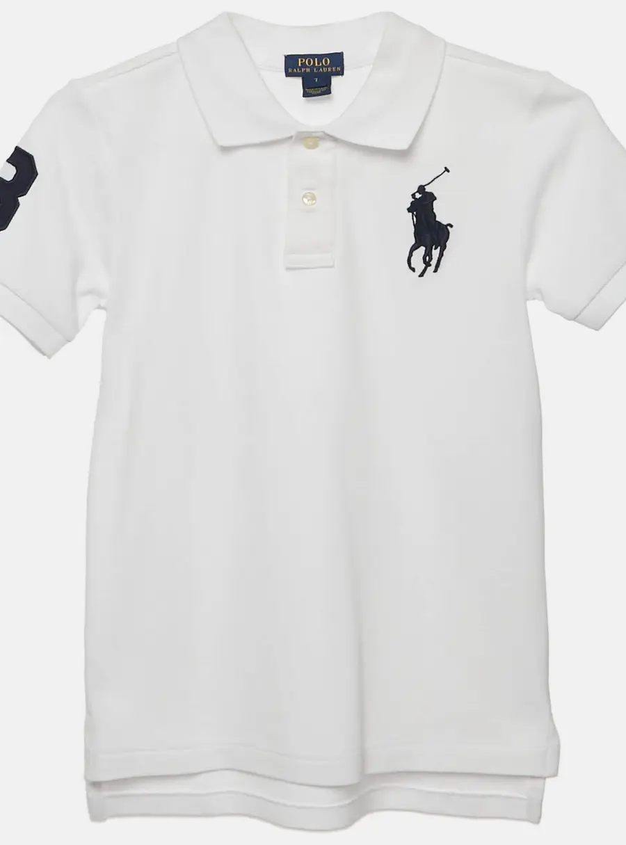 Polo Ralph Lauren Kids White Logo Embroidered Pique Polo T-Shirt 7 Yrs