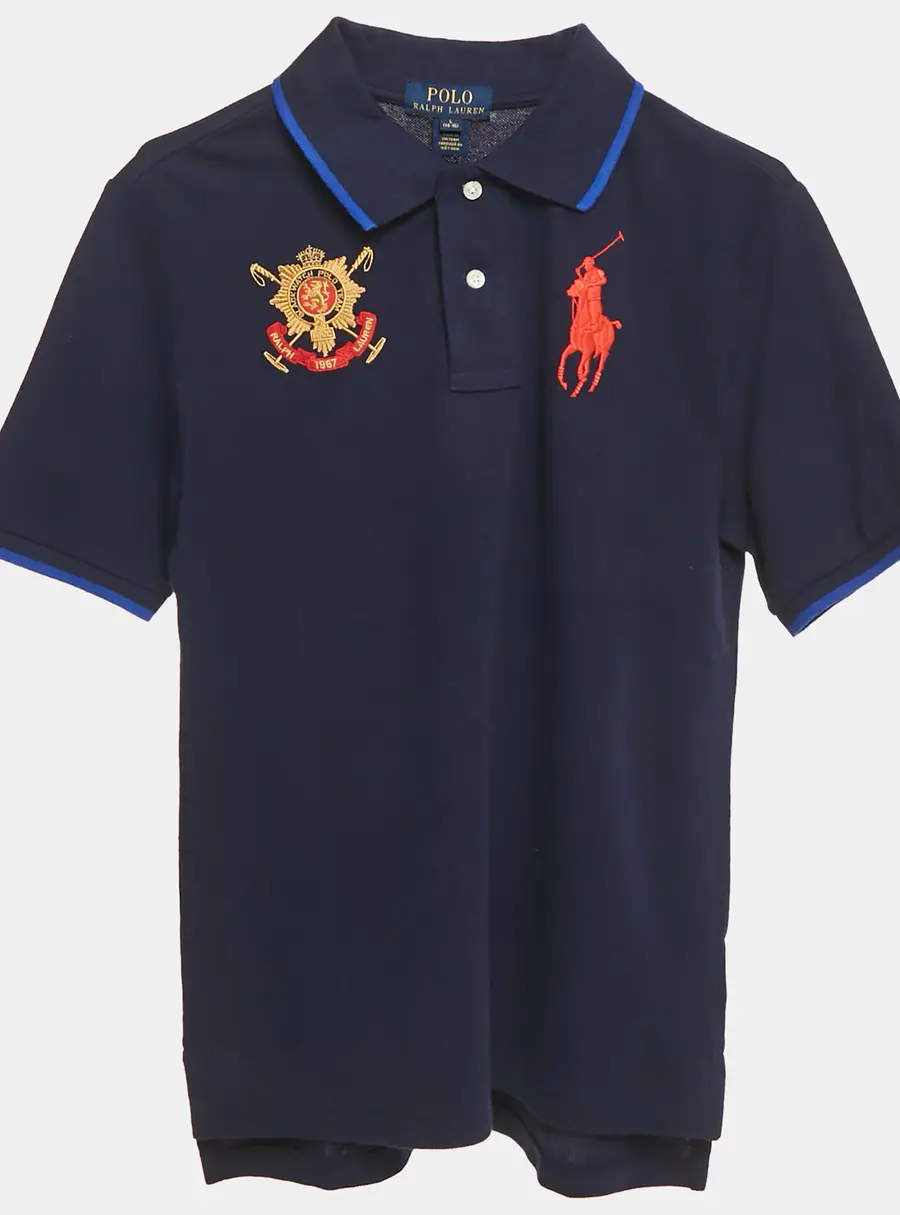 Polo Ralph Lauren Kids Navy Blue Embroidered Crest Cotton Polo T-shirt L (14-16) Yrs