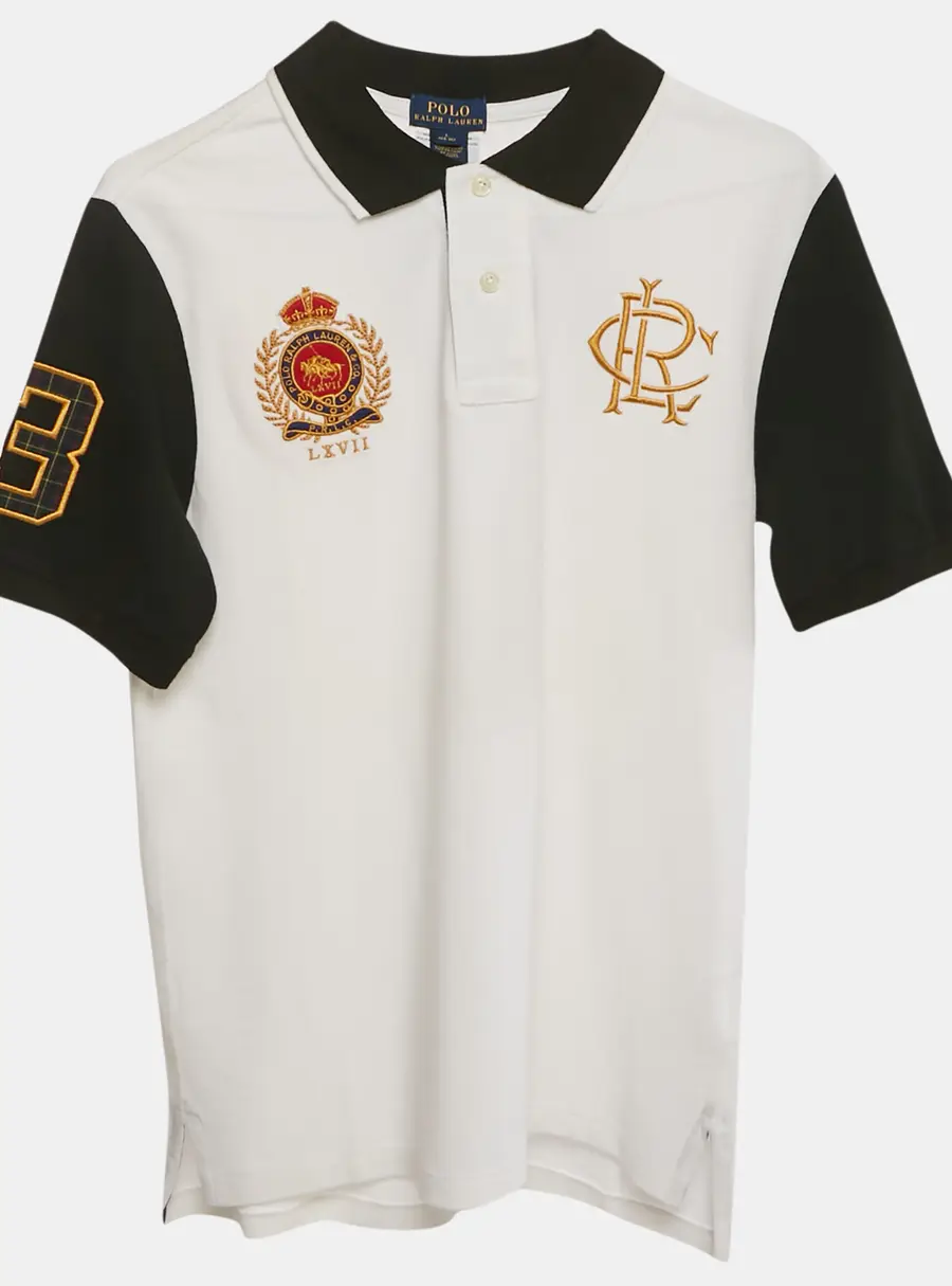 Polo Ralph Lauren White/Black Cotton Polo T-Shirt L 14/16 Yrs