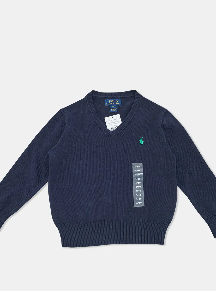 Polo Ralph Lauren Navy Blue Cotton Knit V-Neck Sweater 4 Yrs