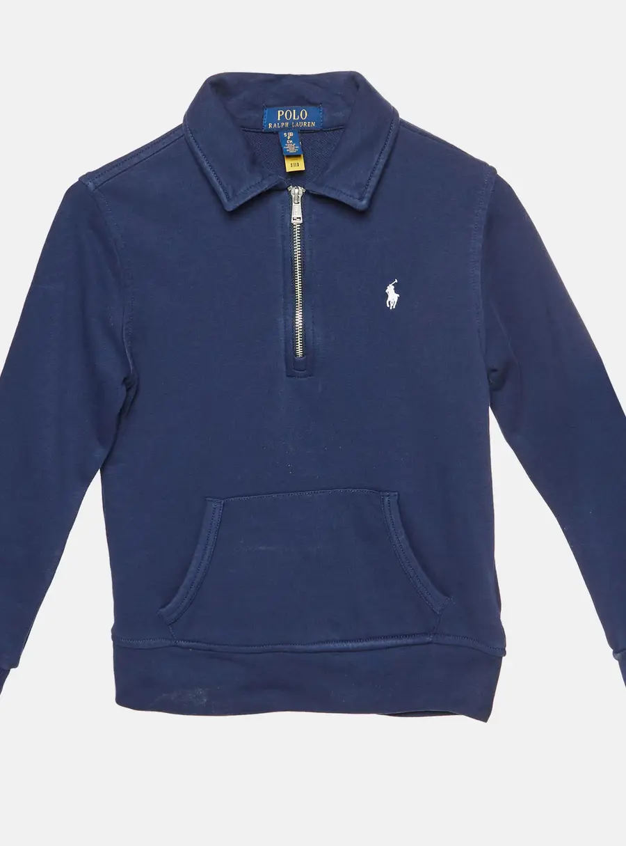 Polo Ralph Lauren Kids Navy Blue Cotton Knit Zip Up Sweatshirt 8 Yrs