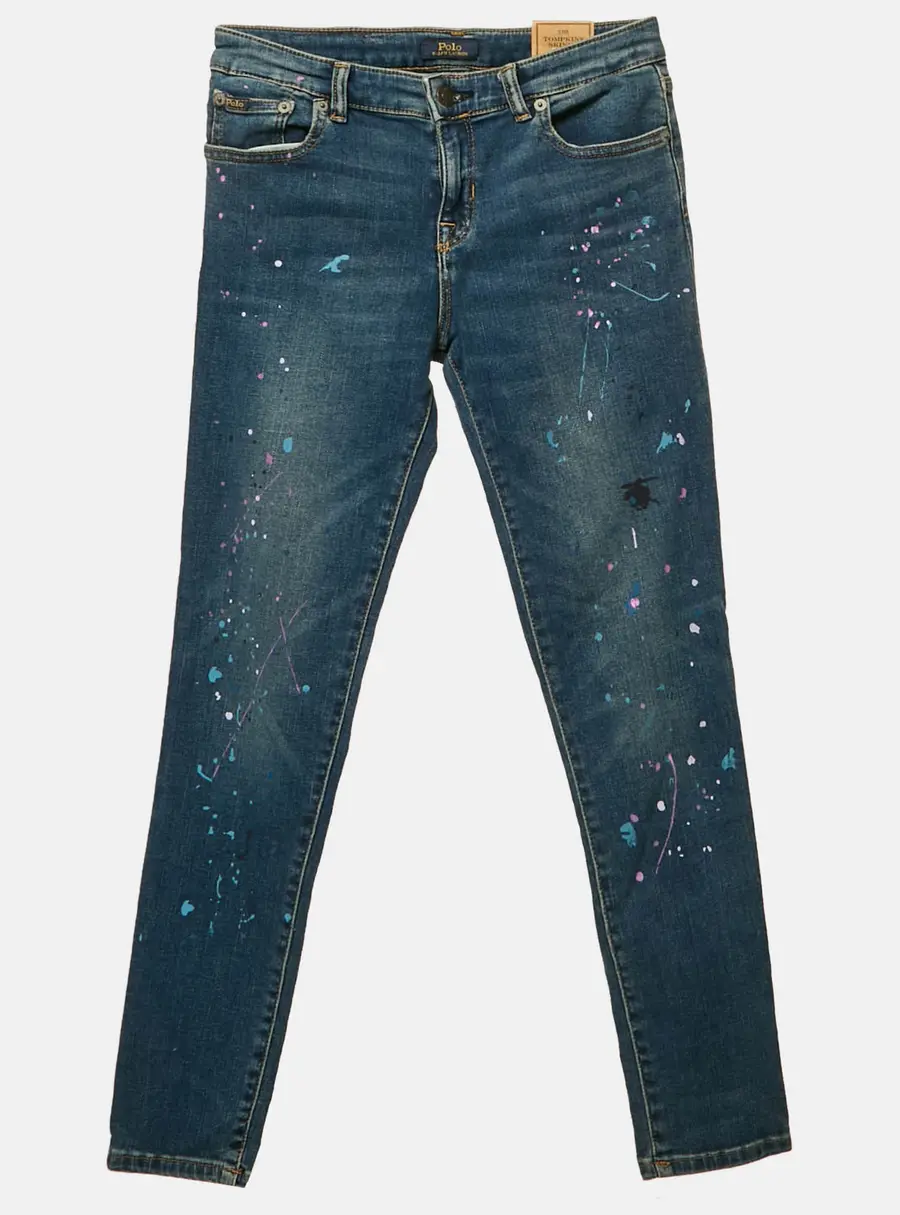 Polo Ralph Lauren Kids Blue Painted Denim The Tompkins Skinny Jeans 16 Yrs Waist 26"