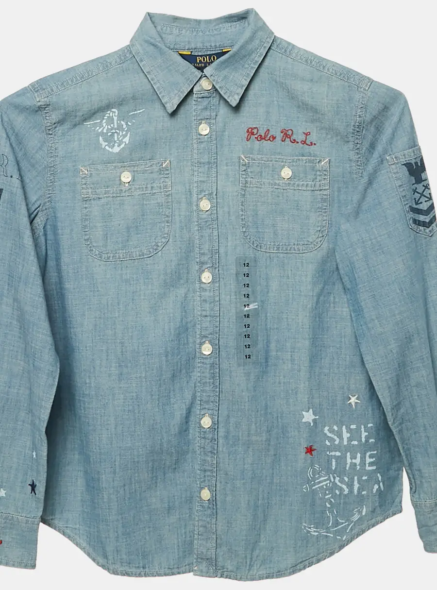 Polo Ralph Lauren Kid Blue Sea Print Denim Shirt 12 Yrs