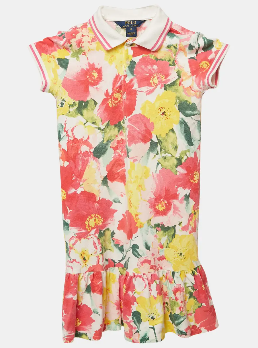 Polo Ralph Lauren Kids Pink Floral Print Pique Cotton Pleated Polo Dress 6 Yrs