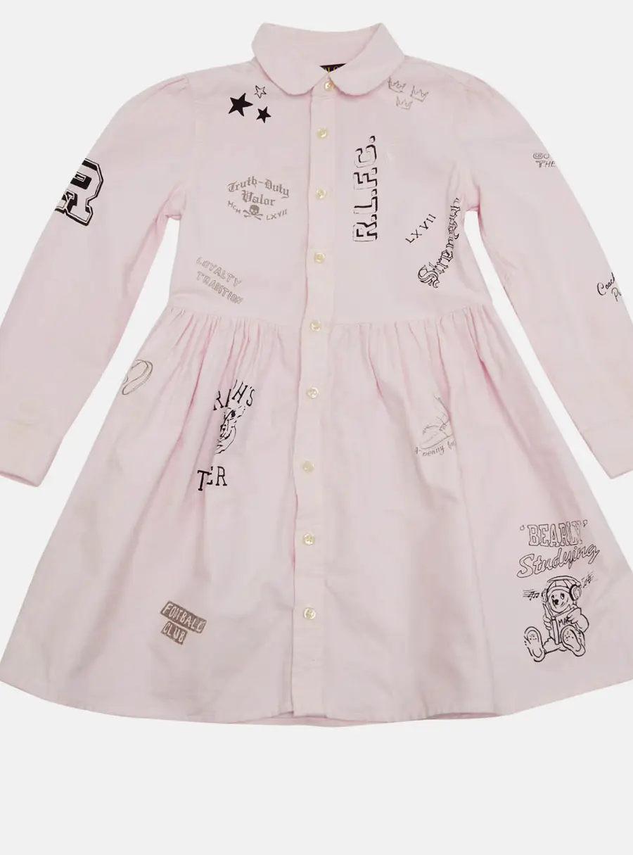 Polo Ralph Lauren Kids Pink Printed Cotton Dress 5Yrs