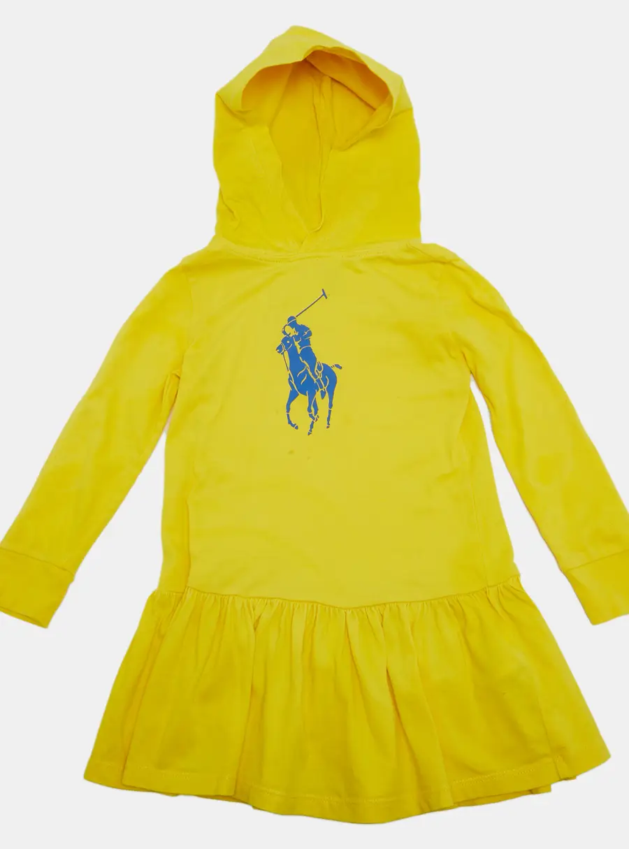 Polo Ralph Lauren Kids Yellow Logo Print Jersey Flared Dress 4Yrs