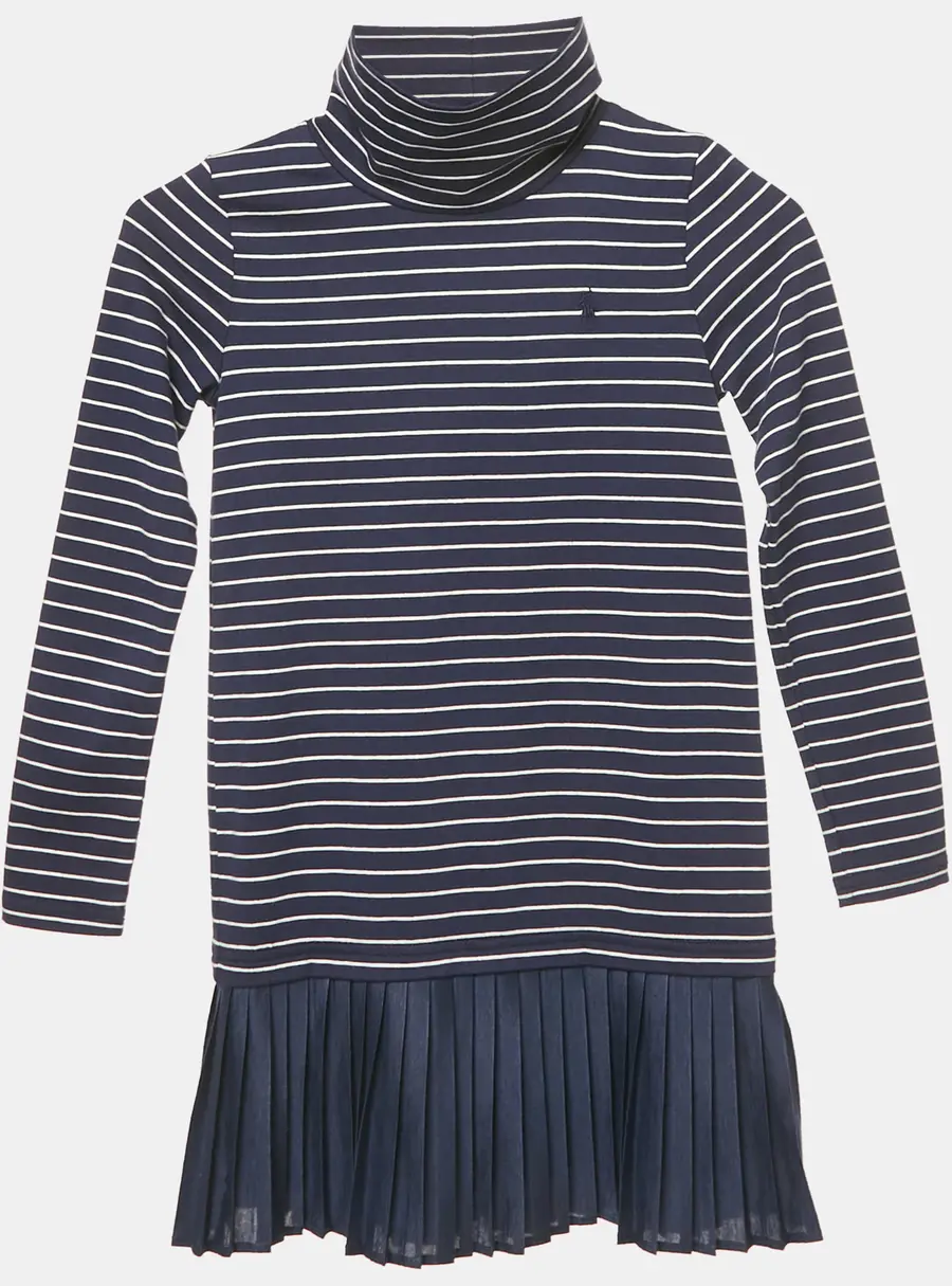 Polo Ralph Lauren Kids Navy Blue Stripe Cotton Knit Pleated Dress 6 Yrs