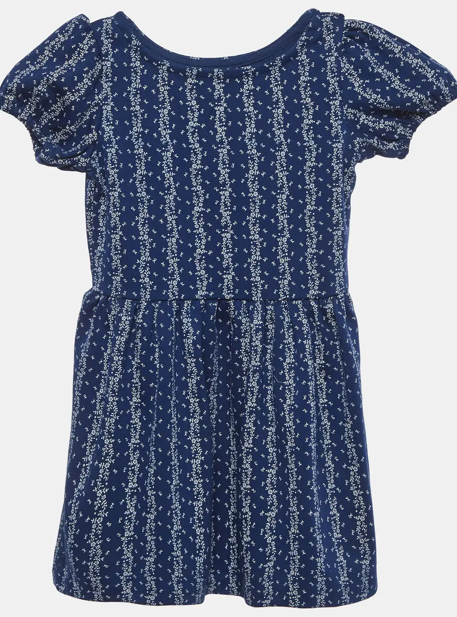 Polo Ralph Lauren Navy Blue Striped Ditsy Floral Print Jersey Puffed Sleeve Dress 2Yrs