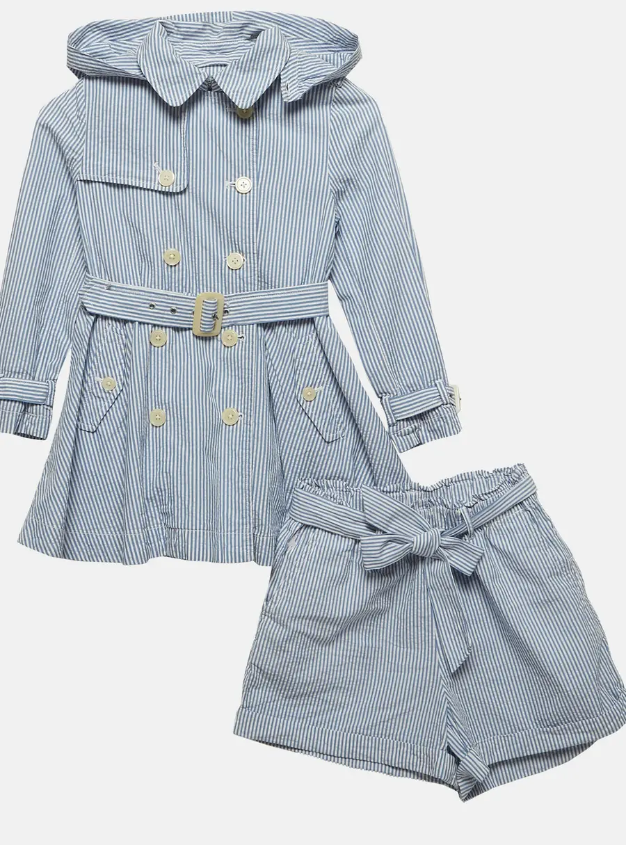 Polo Ralph Lauren Kids Blue/White Striped Coat and Shorts Set 6 Yrs