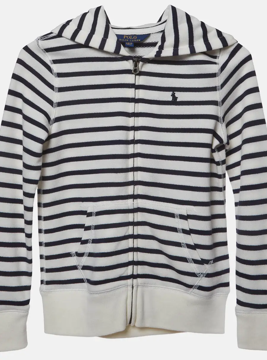 Polo Ralph Lauren Kids White/Blue Striped French Terry Hoodie 8-10 Yrs