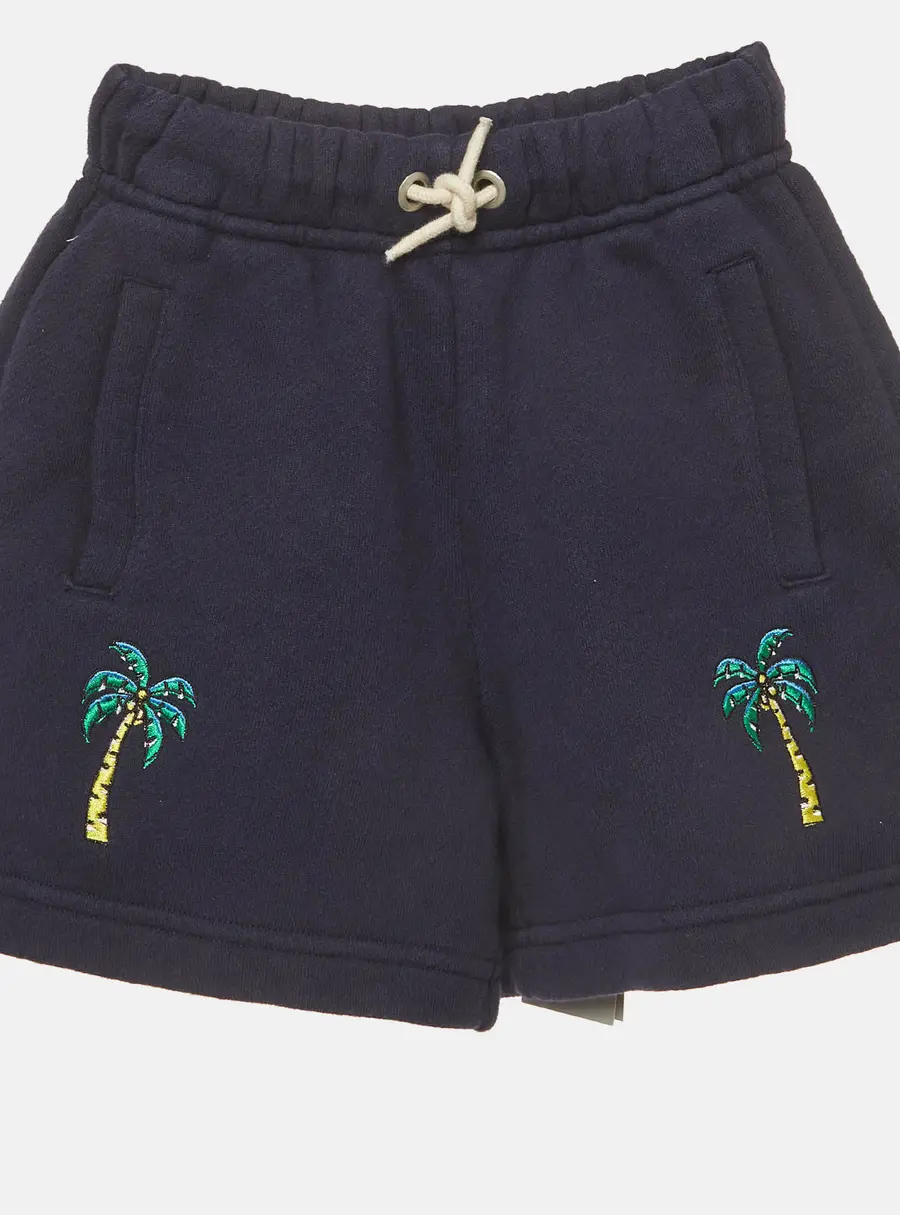 Palm Angels Kids Navy Blue Palm Tree Embroidered Knit Shorts 4 Yrs