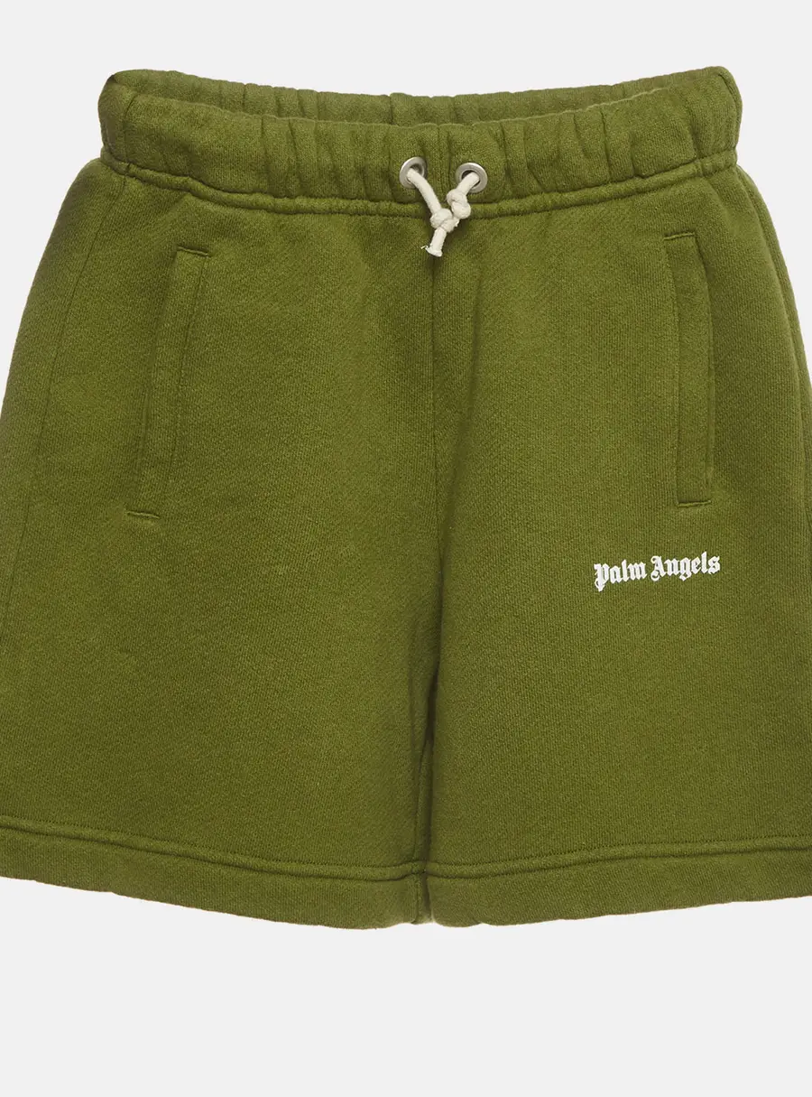 Palm Angels Kids Military Green Logo Print Cotton Sweat Shorts 6Yrs